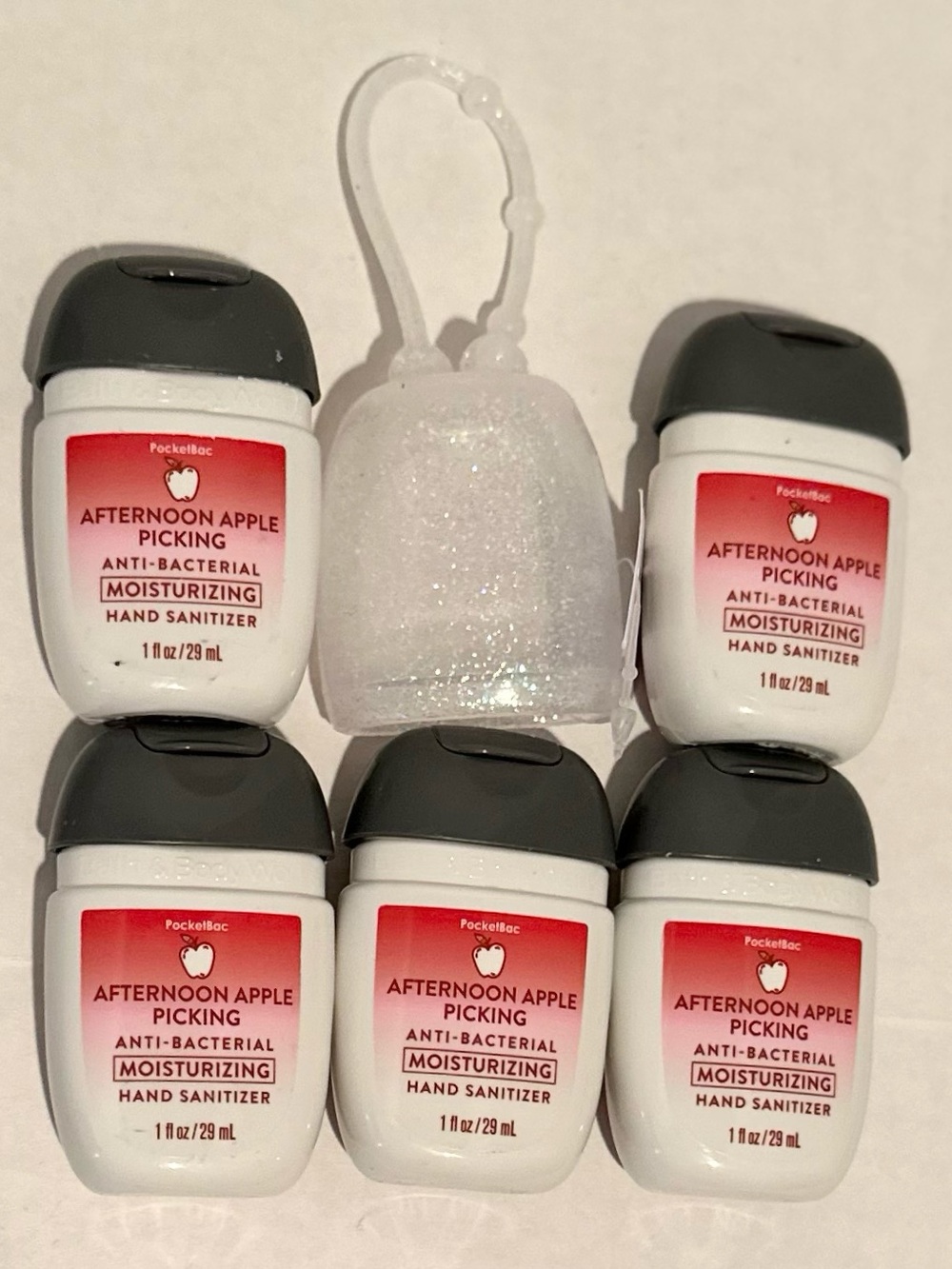 Bath & Body NEW (5) Afternoon Apple Picking Sanitizers & Iridescent Holder